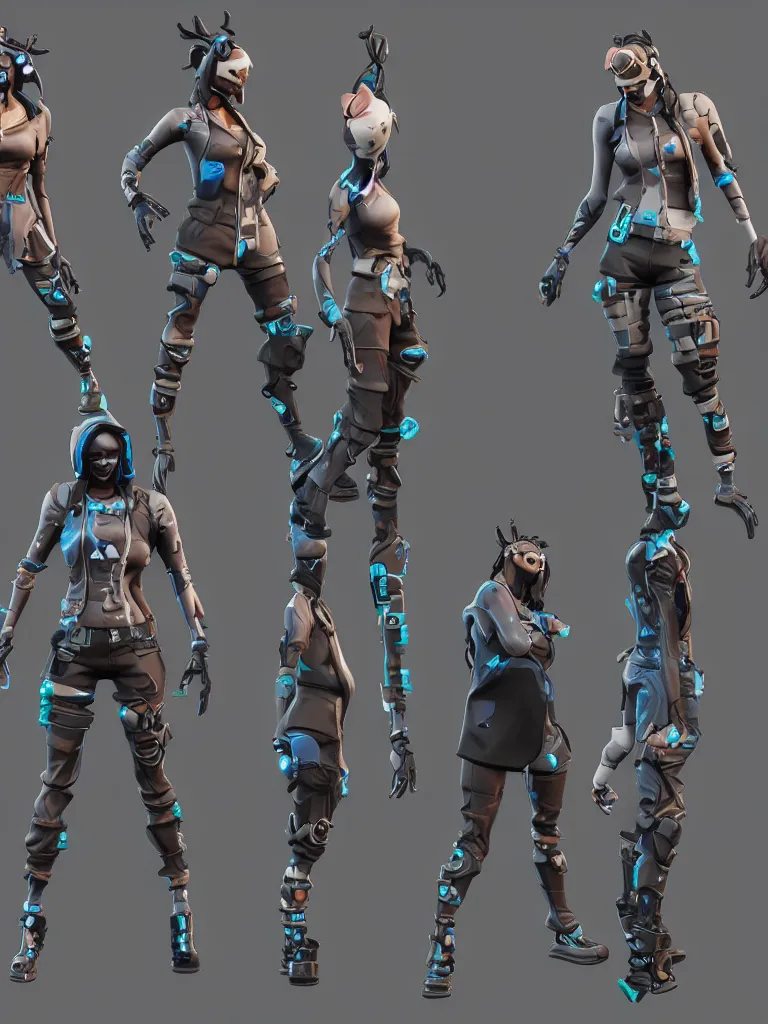 Image similar to fortnite skin models cyberpunk style concept art skin model, 3d models