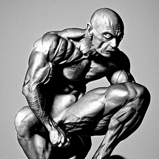 Prompt: bodybuilder gollum showing off his muscles, smooth, sharp focus, elegant, powerful, hyper detailed