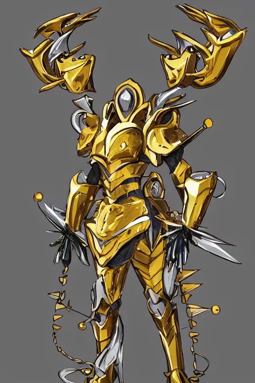 Prompt: a anime showing the new golden armor zodiac Knight by tatsuya Yoshikawa artist Rendering the frog constellation armor . full of details, by utsurowazaru mono and jet set radio , ,concept art, trending on artstation and cell shading