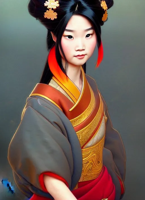 Image similar to portrait of disney mulan, intricate, elegant, highly detailed, my rendition, digital painting, artstation, concept art, smooth, sharp focus, illustration, art by artgerm and greg rutkowski and alphonse mucha and uang guangjian and gil elvgren and sachin teng, symmetry!!