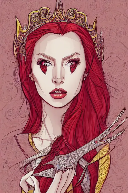 Image similar to red headed elven queen, art by ori toor, sticker, colorful, illustration, highly detailed, simple, smooth and clean vector curves, no jagged lines, vector art, smooth