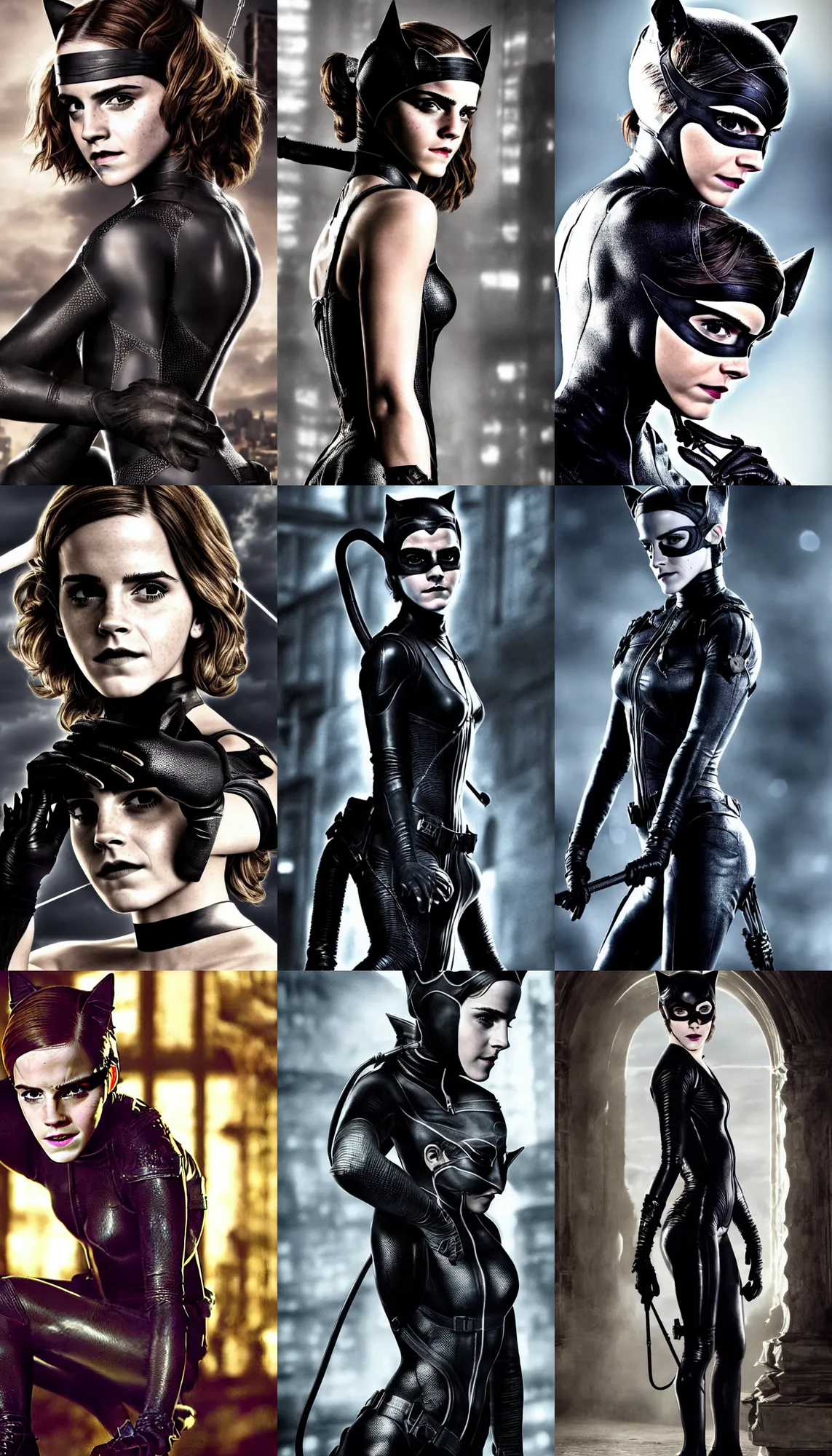 Prompt: emma watson as catwoman, photorealistic art, full body, intricate detailing, high definition, cinematic lighting