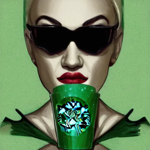 Prompt: portrait of gwen stefani as the starbucks logo, symmetrical face, glowing green eyes, kubric stare, crooked smile, highly detailed portrait, horror style, digital painting, artstation, book cover, concept art, smooth, sharp foccus ilustration, artstation hq