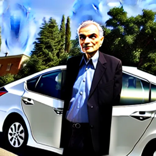 Image similar to ralph nader drives a prius that is on fire