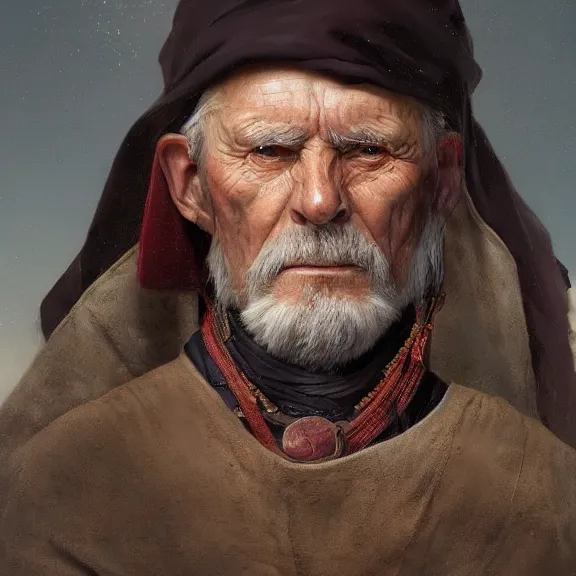 Image similar to portrait of a retired elderly 15th century swiss mercenary, painted portrait, 4k, trending on artstation, octane render, art by artgerm and greg rutkowski and alphonse mucha and craig mullins and James Jean and Andrei Riabovitchev and Marc Simonetti and peter mohrbacher