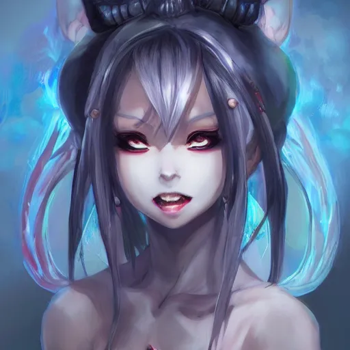 Prompt: character concept art of an anime demon goddess | | cute - fine - face, pretty face, fangs, realistic shaded perfect face, fine details by stanley artgerm lau, wlop, rossdraws, james jean, andrei riabovitchev, marc simonetti, and sakimichan, tranding on artstation