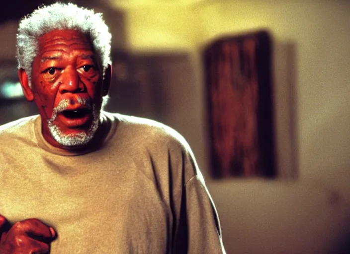 Image similar to a still of morgan freeman in cabin fever (2002), horror, dramatic lighting, screaming