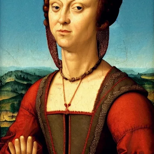 Image similar to a renaissance style portrait painting of licantropo