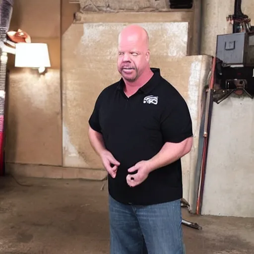 Prompt: Rick Harrison with a wig, lots of black hair, wig