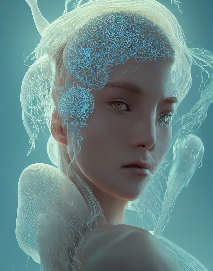 Image similar to goddess portrait. jellyfish phoenix head. intricate artwork by Tooth Wu and wlop and beeple. octane render, trending on artstation, greg rutkowski very coherent symmetrical artwork. cinematic, hyper realism, high detail, octane render, 8k