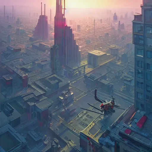 Prompt: giant robot stands over city by simon stalenhag, d & d, fantasy, digital painting, unreal engine 5, photorealism, hd quality, 8 k resolution, cinema 4 d, 3 d, cinematic, professional photography, art by artgerm and greg rutkowski and alphonse mucha and loish and wlop