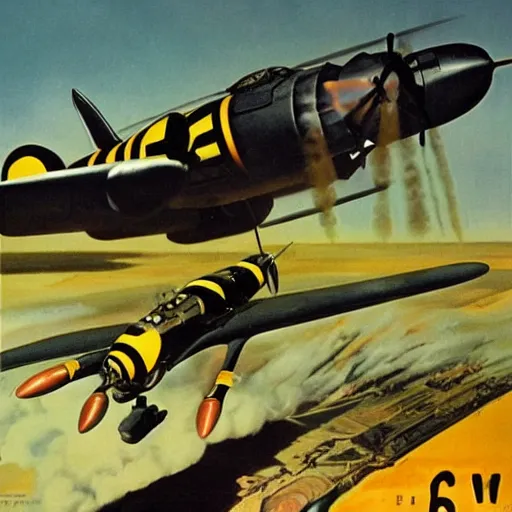 Image similar to a bumblebee painted b 2 9 bomber drops a bomb onto a sleeping soldier, ww 2 propaganda poster, highly detailed, no text