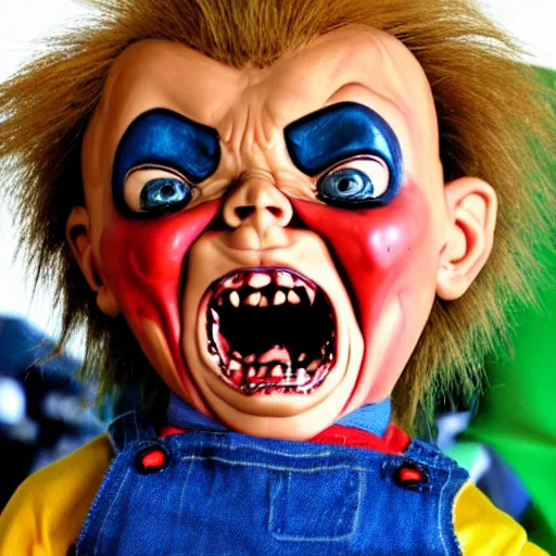 Image similar to screaming chucky doll