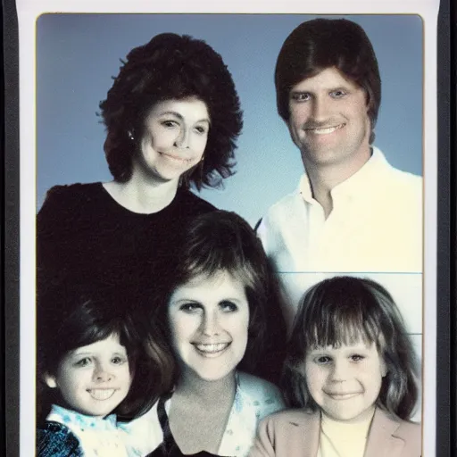 Image similar to awkward 1 9 8 0 s family photo, photorealistic, polaroid