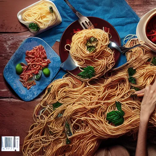 Prompt: his palms are sweaty, knees weak, arms are heavy, there's vomit on his sweater already, mom's spaghetti, commercial photography, editorial magazine, 8 k hd detailed