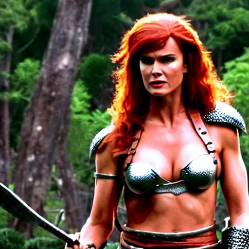 Image similar to nathaly portman as red sonja, action scene