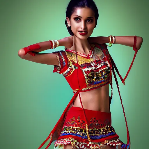 Prompt: a beautiful cute girl wearing modern stylish costume in the style of Assamese bihu mekhela sador gamosa design, professional high quality commercial fashion designing, 3d ink art by pixar and Peter kemp, anatomy, only two hands, slim female figure ramp walk showcase, elegant glamourous cosplay, exotic, ornamental, intricate, sensual pose, medium shot, mid-shot, highly detailed, trending on Artstation, featured on pixiv, artgerm, sharp focus, cinematic lighting