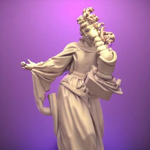 Image similar to baroque vaporwave statue, trending on art station, 4k UHD, 8k, painting illustration, high detail, rendered in unreal engine, 3d render, god rays, volumetric lighting, award winning, photorealistic