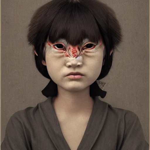 Image similar to by zawadzki, by waterhouse, high quality, picture portrait of a modern yokai, haunting, photorealism, hyper - realism, octane render, highly detailed, 8 k,