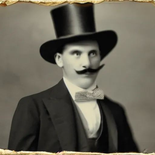 Prompt: a old timey photo of a man wearing a top hat, old, vintage