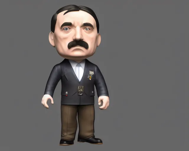 Image similar to full body 3d render of adolf hitler as a funko pop, packaging, studio lighting, white background, blender, trending on artstation, 8k, highly detailed