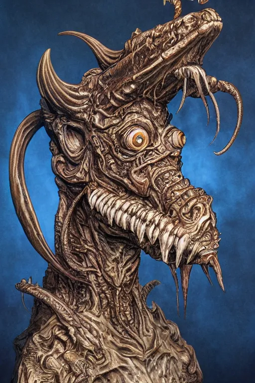 Image similar to sideview waist up portrait of anglerfish baphomet made with porcelain by jeff easley and peter elson, beautiful eyes and face, symmetry face, galaxy, gothic, surreal, dread, highly detailed, intricate complexity, epic composition, magical atmosphere, masterpiece, award winning, trending on artstation