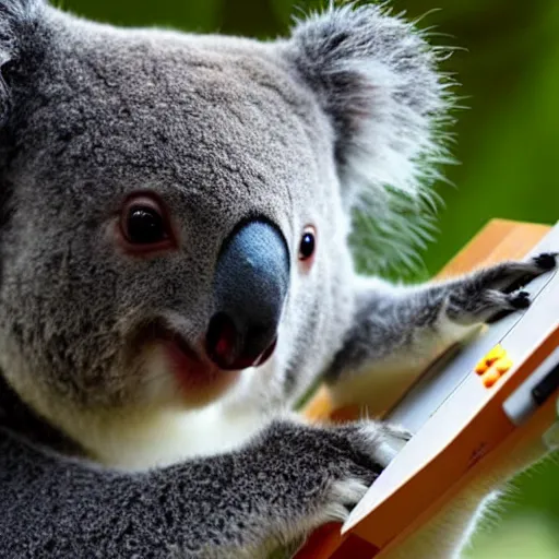 Image similar to A koala keeping a server running