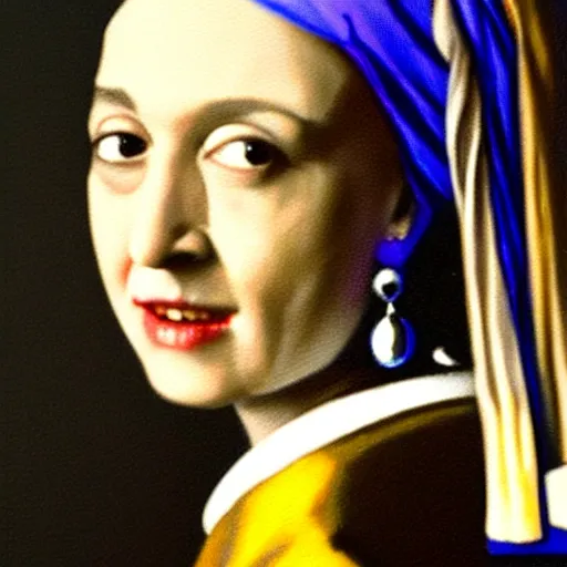 Prompt: sheryl sandberg with a pearl earring, painting by vermeer