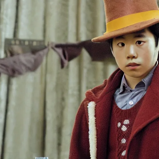 Prompt: Film still of Steven Yeun, from Charlie and Chocolate Factory (2005 movie)