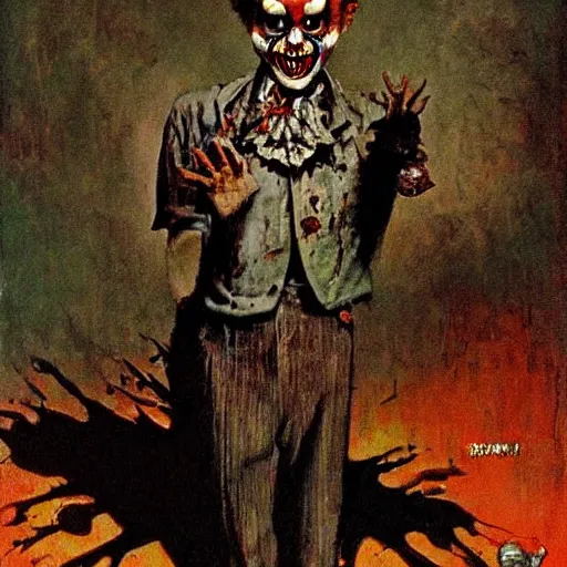 Image similar to zombie creepy clown dark by norman rockwell