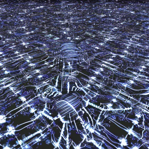 Image similar to army of interconnected neurons made of steel in space with hubble background, vray, 5 5 mm