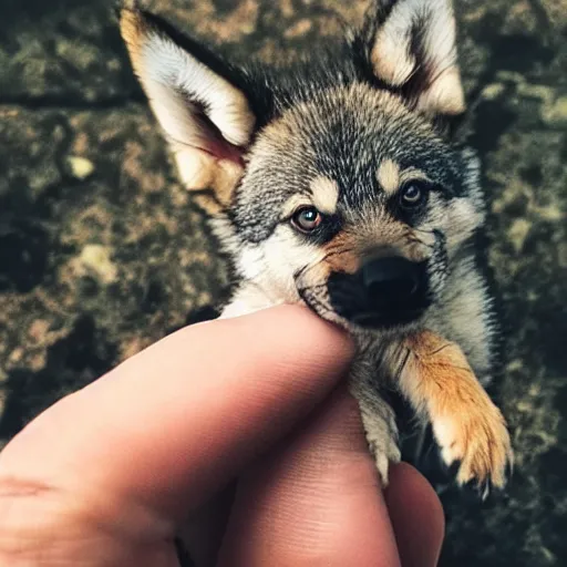 Image similar to photo of a tiny pet wolf in the palm of a hand