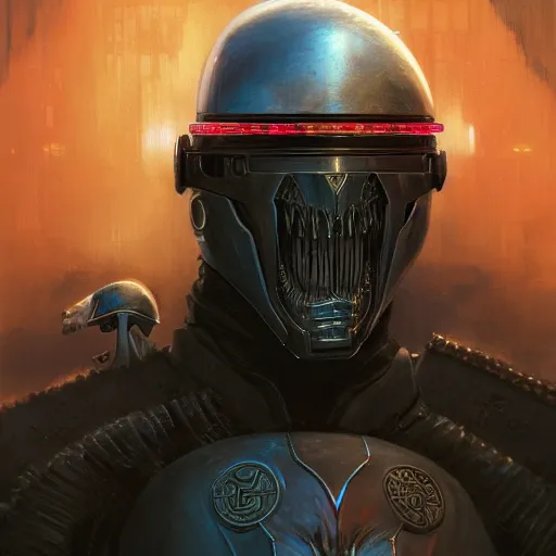 Image similar to the void slayer as a realistic cyberpunk knight, closeup portrait art by donato giancola and greg rutkowski, realistic face, digital art, trending on artstation, symmetry!!, skull helmet