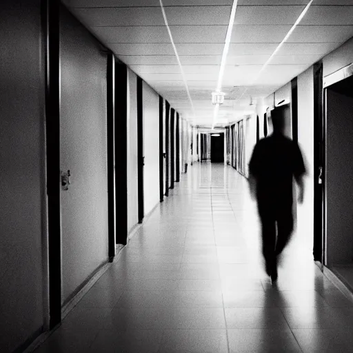 Prompt: hospital hallway, blurry shadow man