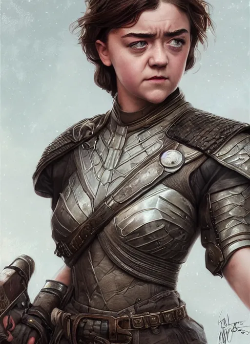 Image similar to angry Maisie Williams as a ruggedly muscled handsome heroine, intricate, elegant, highly detailed, centered, digital painting, artstation, concept art, smooth, sharp focus, illustration, artgerm, donato giancola, Joseph Christian Leyendecker, WLOP, Artgerm