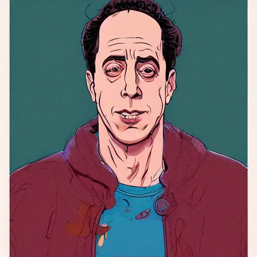 Prompt: a study of cell shaded portrait of jerry seinfeld looking sad concept art, llustration, post grunge, concept art by josan gonzales and wlop, by james jean, Victo ngai, David Rubín, Mike Mignola, Laurie Greasley, highly detailed, sharp focus, alien, Trending on Artstation, HQ, deviantart, art by artgem