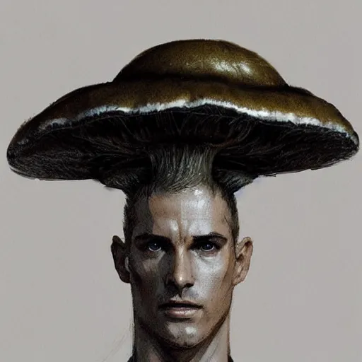 Image similar to bust portrait of a well - dressed mushroom man with a mushroom instead of a head, dramatic lighting, illustration by greg rutkowski, yoji shinkawa, 4 k, digital art, concept art, trending on artstation