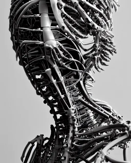 Prompt: a beautiful young female bio - mechanical vegetal - robot with long neck, by caravaggio, by h. r. giger, glamor shot, tri - x 4 0 0 tx, closeup, blur effect, high contrast, 1 6 k, rim lights, rembrandt lighting, reflective, insanely detailed and intricate, hypermaximalist, elegant, ornate, hyper realistic,