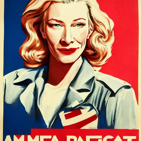 Image similar to american propaganda poster with cate blanchett , Ultra Detailed,