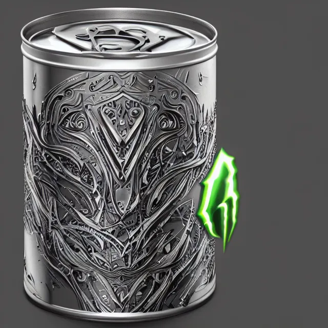 Prompt: aluminian can of monster energy drink, intricate and elegant, highly detailed, digital painting, artstation, concept art, smooth and sharp focus, illustration