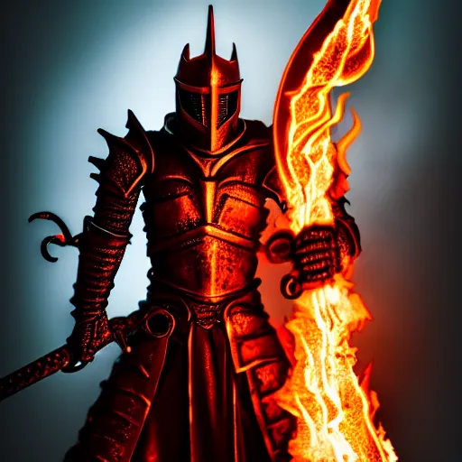 Prompt: photo of a hell knight with a flaming sword, highly detailed, 4k, HDR,