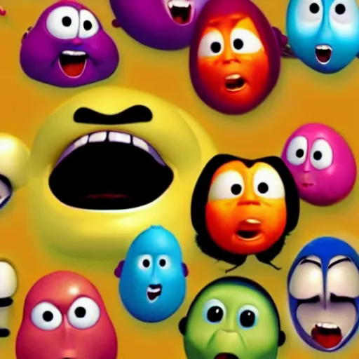 Image similar to an amorphous blob of screaming pixar faces