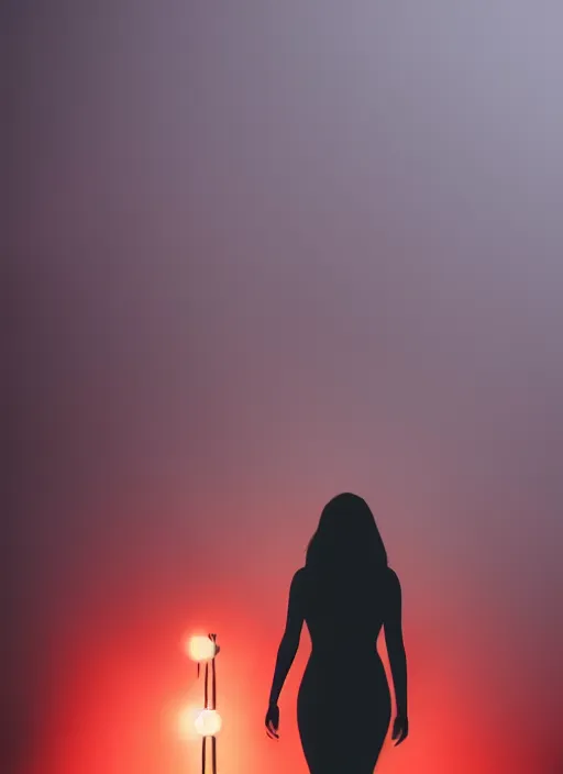 Image similar to a detailed dark female silhouette, bright glowing translucent aura, fog, film grain, cinematic lighting