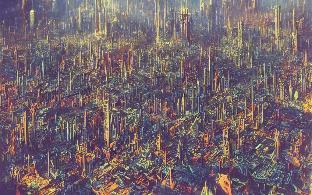 Prompt: plastic toy city potemkin fantastical cityscape, award winning art by bruce pennington, ultraviolet color palette