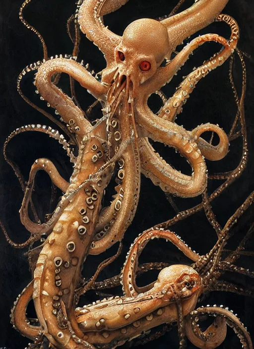 Image similar to magic octopus with translucent skin, visible muscles and veins and arteries and bones and spines and nerves, beautiful detailed intricate insanely detailed octane render, 8k artistic photography, photorealistic, chiaroscuro, by David Cronenberg, Raphael, Caravaggio