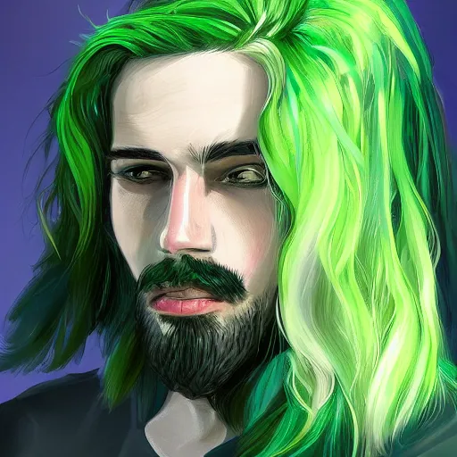 Image similar to portrait of a man with green hair, digital art, trending on artstation