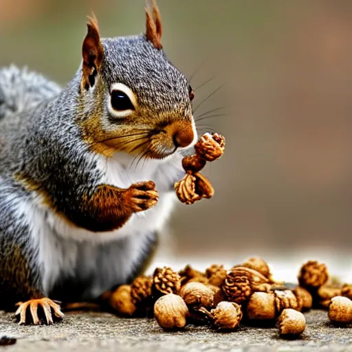 Prompt: a squirrel with a helmet made of acorns