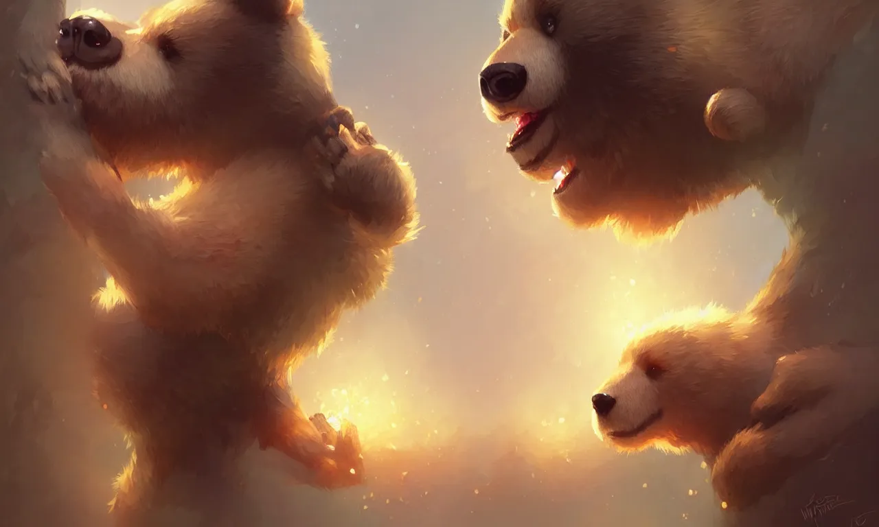 Image similar to cute cartoon bear, sharp focus, illustration, highly detailed, digital painting, concept art, matte, art by wlop and artgerm and greg rutkowski and alphonse mucha, masterpiece