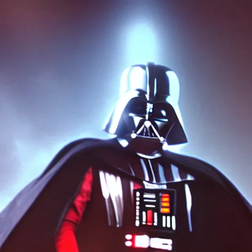 Prompt: realistic still photo of darth vader hosting a disco