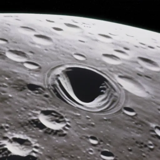 Image similar to bitcoin to the moon. a crater in background. ap photograph 1 9 8 5